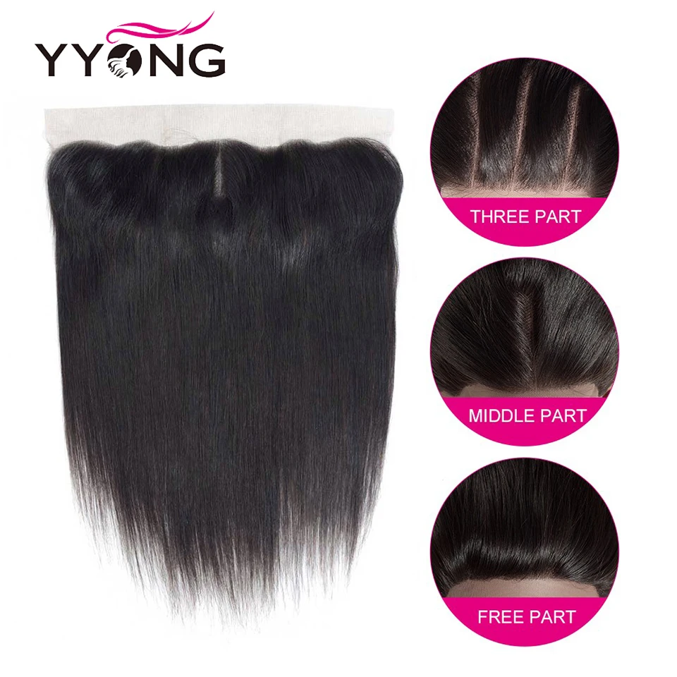  YYong Hair 3 Bundles Brazilian Straight Hair Bundles With Closure Pre Plucked 13*4 Ear To Ear Lace 