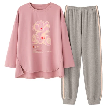 

cartoon print womens Pajamas Set Autumn Winter Thicken Cotton Pyjamas Women Cartoon Pijama Pattern Pajamas Set Thin Pijama