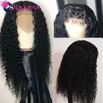 

Silkswan Jerry Curly Closure Wigs Brazilian Human Hair Wigs With Closure Pre-plucked Natural Color 150 Density 8-26 Inches