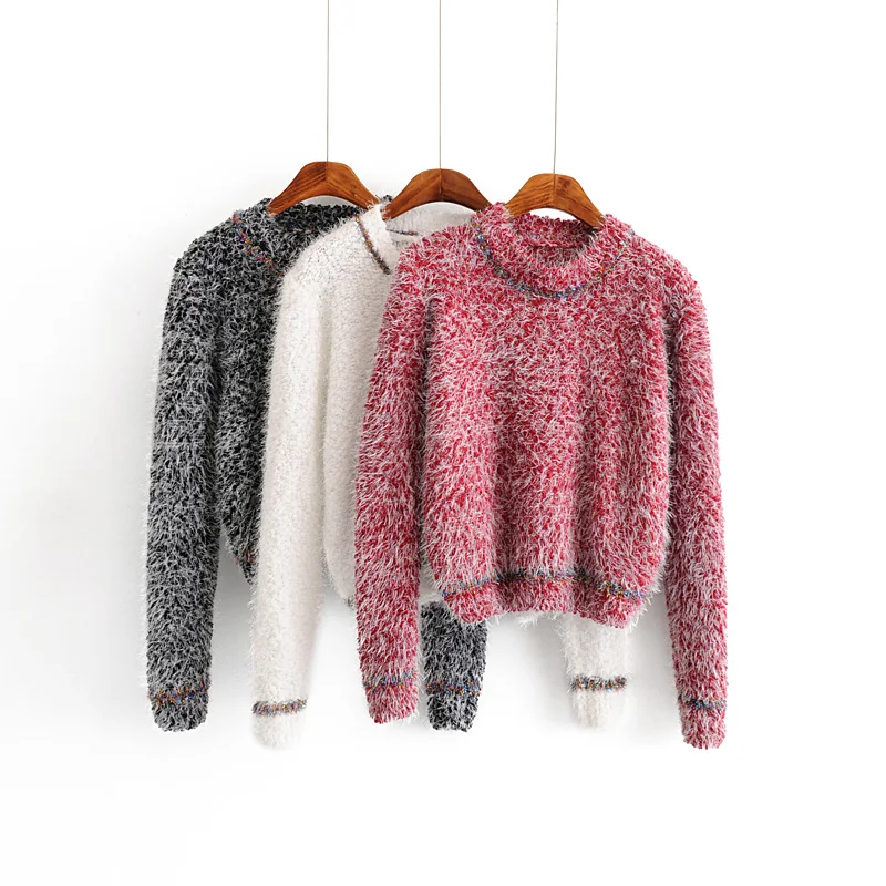 

OMIKRON New Fashion Casual Knitwear Winter Warm Pullovers Sweaters Women Autumn O Neck Short Loose Jumper Female Tops Pull Femme