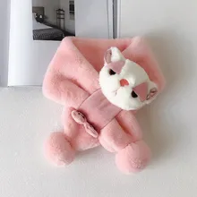 Шарфы для мальчиков и девочек, бархатный шарф с воротником, теплые шарфы для детей, Зимний милый детский шарф с рисунком животных