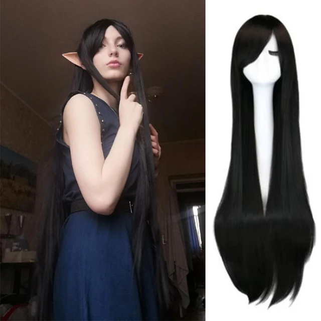 QQXCAIW Long Straight Cosplay Wig Black Purple Black Red Pink Blue Dark Brown 100 Cm Synthetic Hair Wigs black