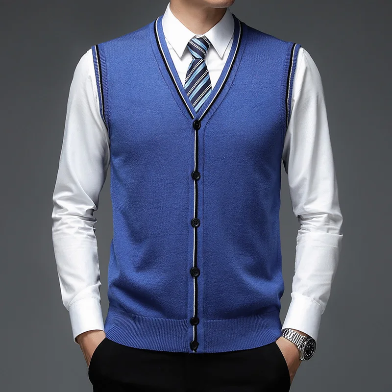 thumbnail image 1 of Nuevo cárdigan de punto con botones para hombre, suéter de lana sin mangas con cuello en V para primavera y otoño, chaleco informal para hombre, cárdigan de punto, 1 of 5