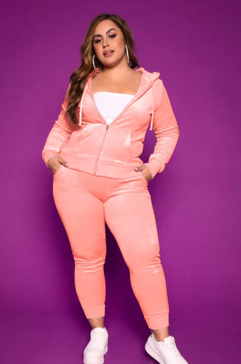 Longa com Capuz Topo e Calças Conjuntos de Correspondência Tamanho Grande Duas Peças Outfit Feminino Agasalho Manga Cor Pura Veludo Terno Lazer Roupas 12 Plus size Conjuntos