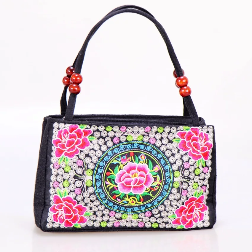 New Fashion Embroidery Women Small handbags National Floral Embroidered Lady Top-handle bags Single-layer Beading Falp Carrier