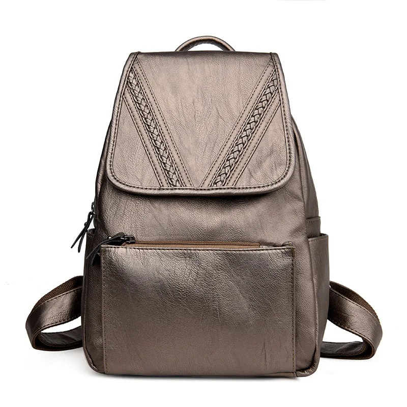 

Backpack Knitted with Fashion Soft PU Leather in Korean Edition