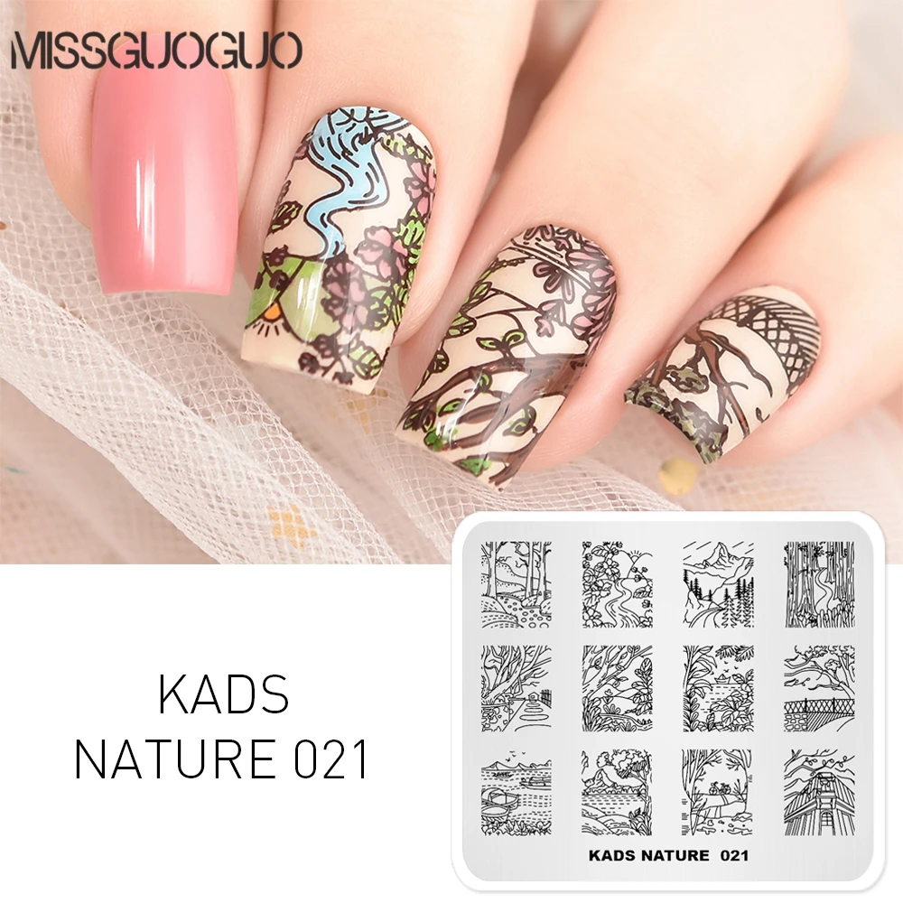 Missguoguo Nail Stamper Plate Nature Theme Rural scenery Image Plate Stamping Polish Nail Design DIY Stencil Tools