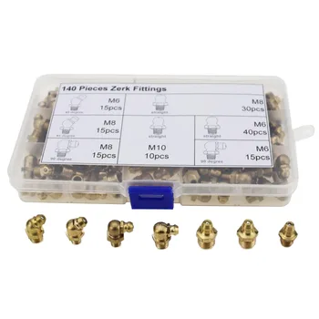 

Brand New Durable 140x Brass Zerk Grease Fittings Kit M6 M8 M10