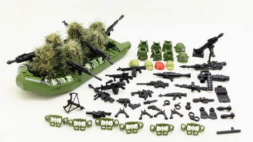 6 шт. костюм Ghillie Военная камуфляжная армия солдат спецназа военный ОМОН DIY строительные блоки Фигура развивающие игрушки подарок для мальчиков - Цвет: 41ArmyBoat-F Ghillie