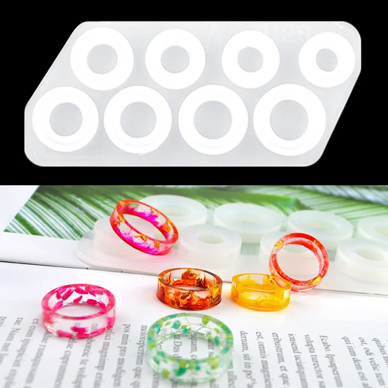 8Pcs Assorted Sizes Ring Silicone Mold For Resin Jewelry Resin Casting Mold  US Size 5-12 Flat Rings Mold DIY Making Ring Jewelry