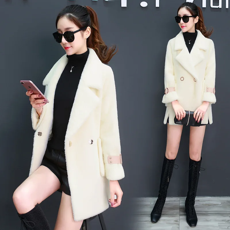 

Casual Gold Mink Velvet Jacket Women's Mid-length 2019 Autumn And Winter New Style Woolen Faux Mink Cashmere Thick Woolen Overco