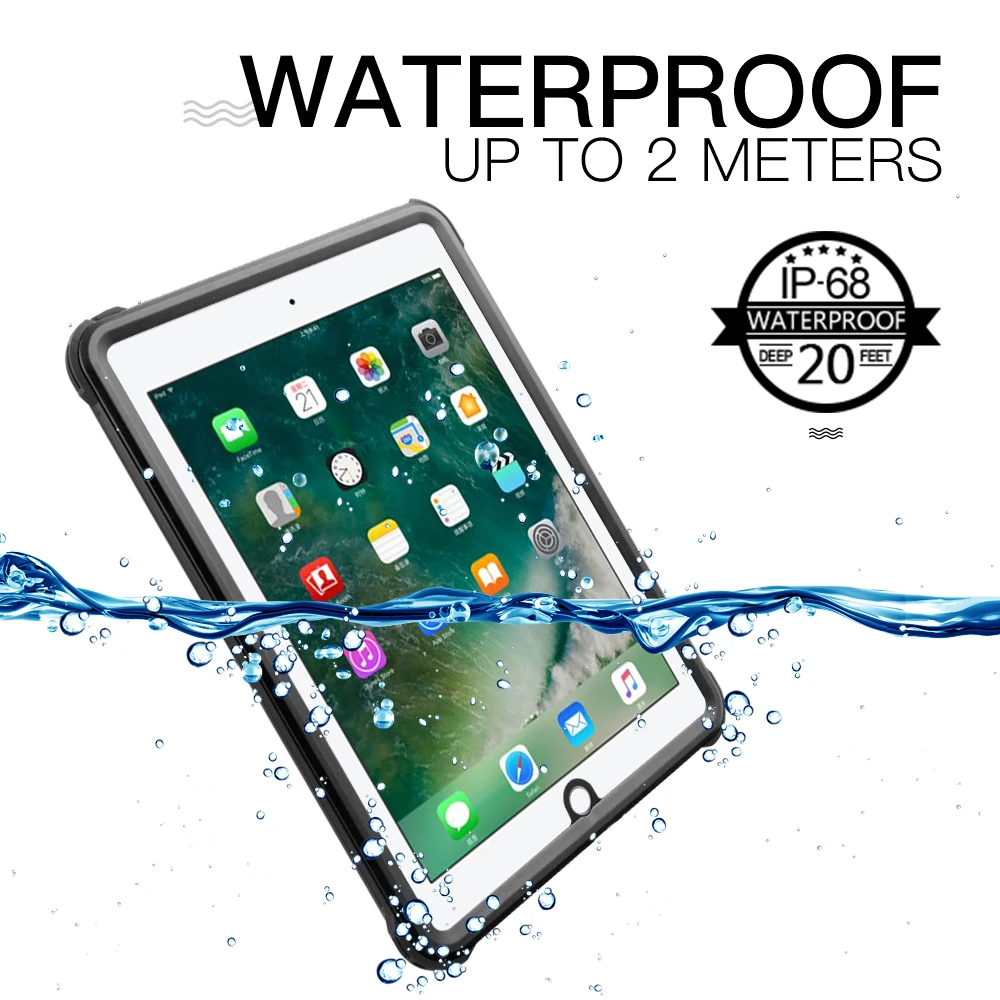 

For iPad 9.7 2017 2018 Waterproof Case Shockproof DustProof Tablet Cover with Adjustable Stand Built-in Screen Protector