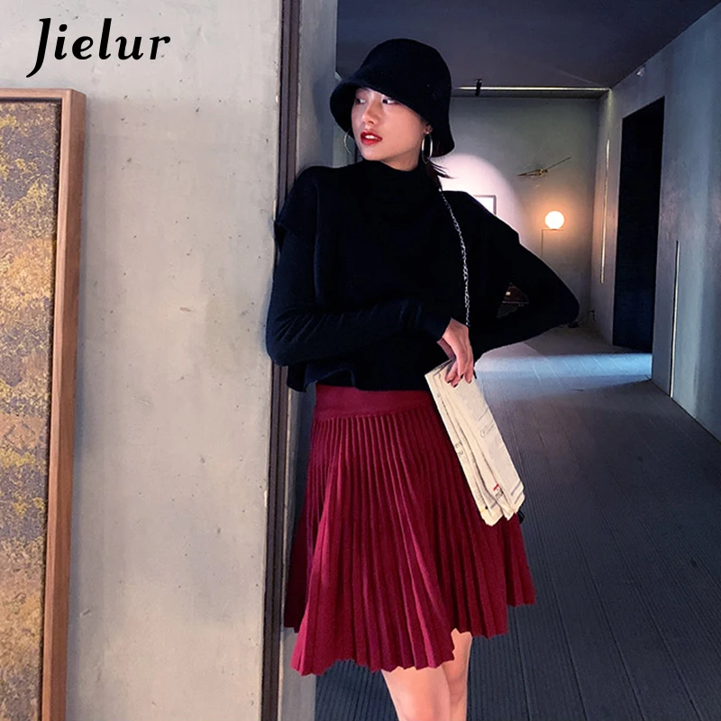 Jielur однотонная мини-юбка с завышенной талией тонкая Шикарная новая осенняя юбка женские вязаные юбки с эластичной резинкой на талии Mujer Moda M-5XL