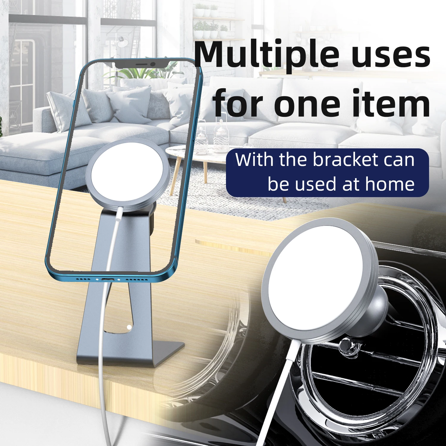 Magnetic Wireless charger Stand Adjustable Cell Phone Car Holder Mount for iPhone 12 / 12 Pro Max Compatible with MagSafe