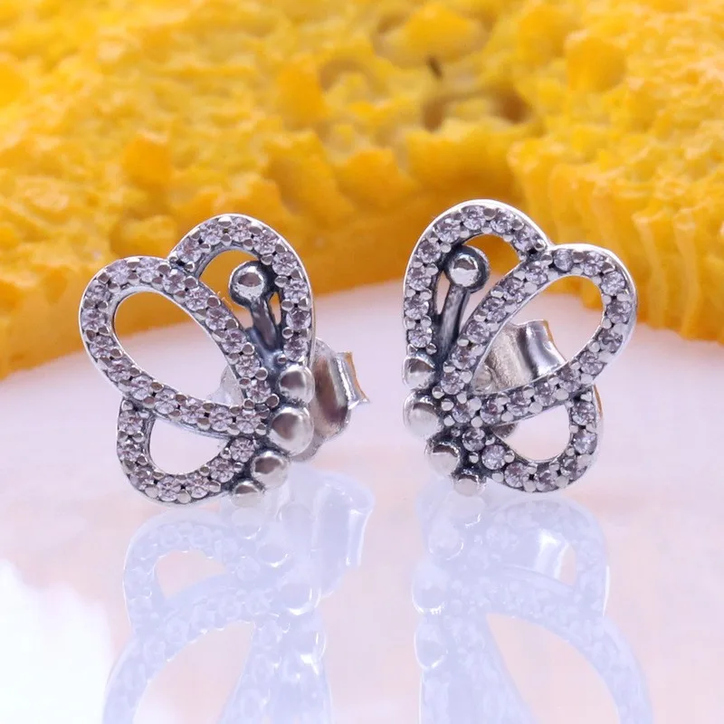 

Original 925 Sterling Silver Earring Fashion Flying Butterfly With Crystal Earrings For Women Wedding Gift Fashion Jewelry