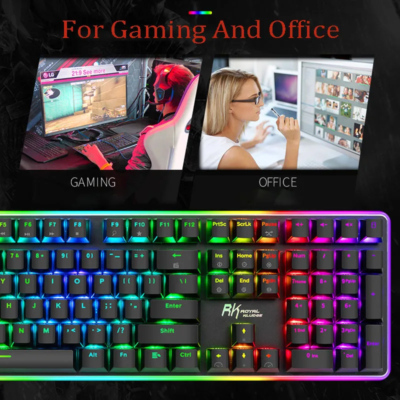 RK918 ROYAL KLUDGE Wired Gaming Mechanical Keyboard with RGB Backlight 108 Keys Blue Red Brown Switch for Office PC Laptop