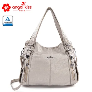 

Angelkiss Metallic and Other Solid Color Eco-Friendly Washed PU Women Satchel Handbag Messenger Tote with Adjustable Long Strap