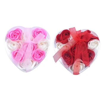 

2 Box 9Pcs Scented Rose Flower Petal Bath Body Soap Wedding Party Gift, Pink + White & Red + White