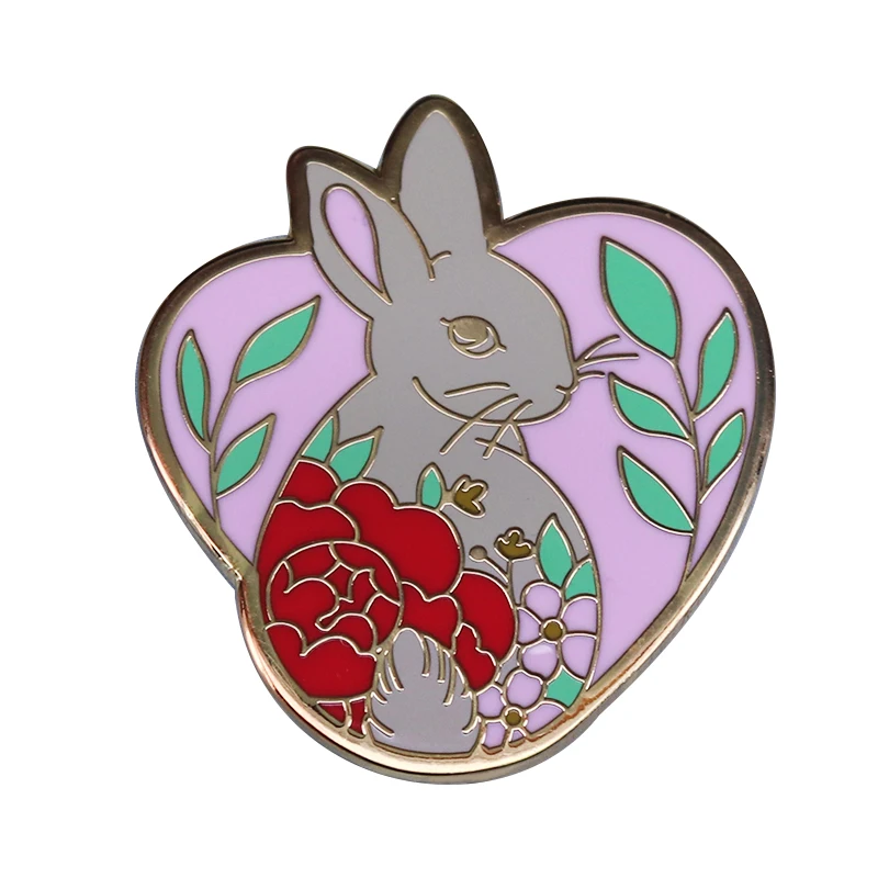 Pink heart shape flower rabbit enamel pin gorgeous bunny and nature lovers gift | Украшения и аксессуары