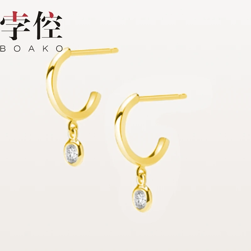 

BOAKO Simple diamond Earrings Hoops 925 Sterling Silver Fashionable Zircon Earrings For Women Jewelry Brincos Gold Earrings