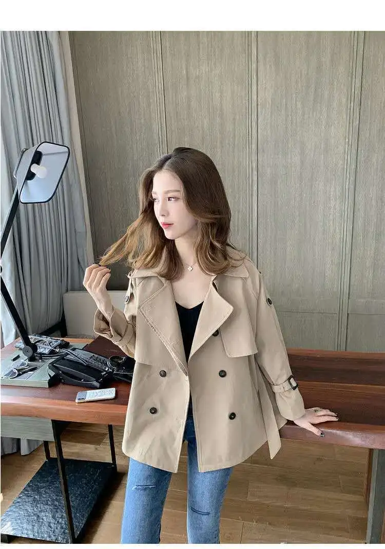 long black puffer coat Trench Women Belted Spring Classic Long Sleeve Elegant England Style Leisure Outwear Fashion Femme Design Basic All-match Ins black down jacket