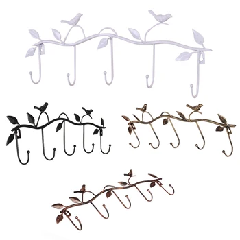 

Iron Birds Leaves Hat/Towel/Coat Wall Decor Clothes Hangers Racks With 5 Hooks Copper red