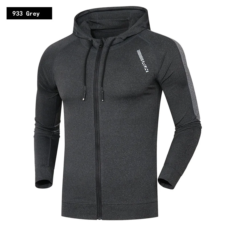 Мужская куртка для фитнеса, высокоэластичная спортивная куртка с длинным рукавом, Быстросохнущий костюм для бега, зимняя компрессионная спортивная одежда - Цвет: 933  gray