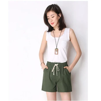 

Women's Drawstring Linen Short 2020 Summer Elastic Waist Shorts Bermuda Black Blue Khahi Green Orange Plus Size 4xl
