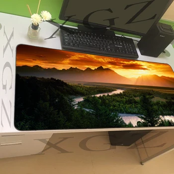

XGZ Large Gaming Mouse Pad Black Locking Edge Mountain Scenery Sunset Family Computer Desk Mat Slip Lol Csgo Gamer 60x30/90x40