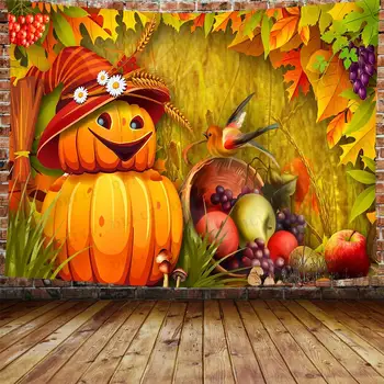 

Thanksgiving Day Tapestry Wall Hanging Custom Food Pumpkin Fruits Pattern Wall Decor