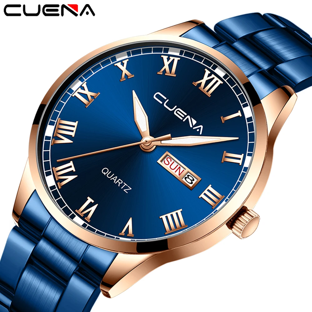 CUENA 2020 новые мужские часы бизнес стальной ремень календарь кварцевые Reloj Hombre