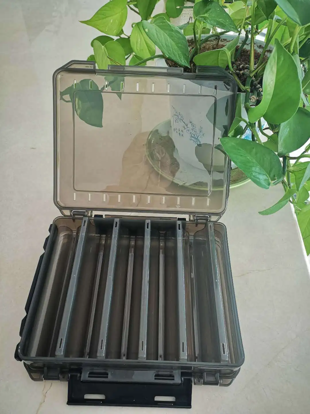 

Ilure Wood Shrimp Box ABS Double Layer Bait Multi-functional Lure Squid V Groove Storage Box shuang mian he