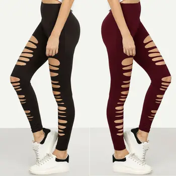 

Women Pants Skinny Ripped Holes Jeans Pants High Waist Stretch Slim Pencil Trousers