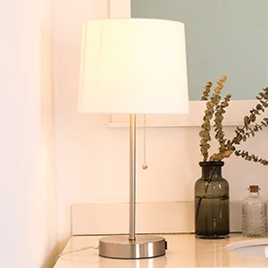 

White Table Lamp, Modern Metal Desk Lamp in Brushed Nickel Finish, USB Bedside Lamps for Office Bedroom Nightstand Accent