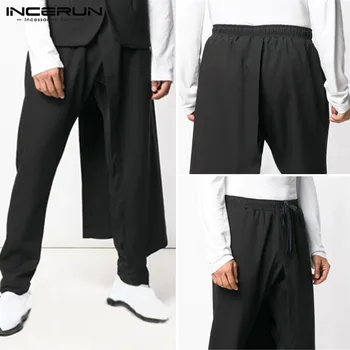 

INCERUN Men Fashion Harem Irregular Pants Solid Color Elastic Drawstring Long Trousers Streetwear Punk Stylish Slim Pant