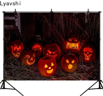 

Lyavshi Halloween background up carved candle pumpkin pumpkin lantern with hay photography background