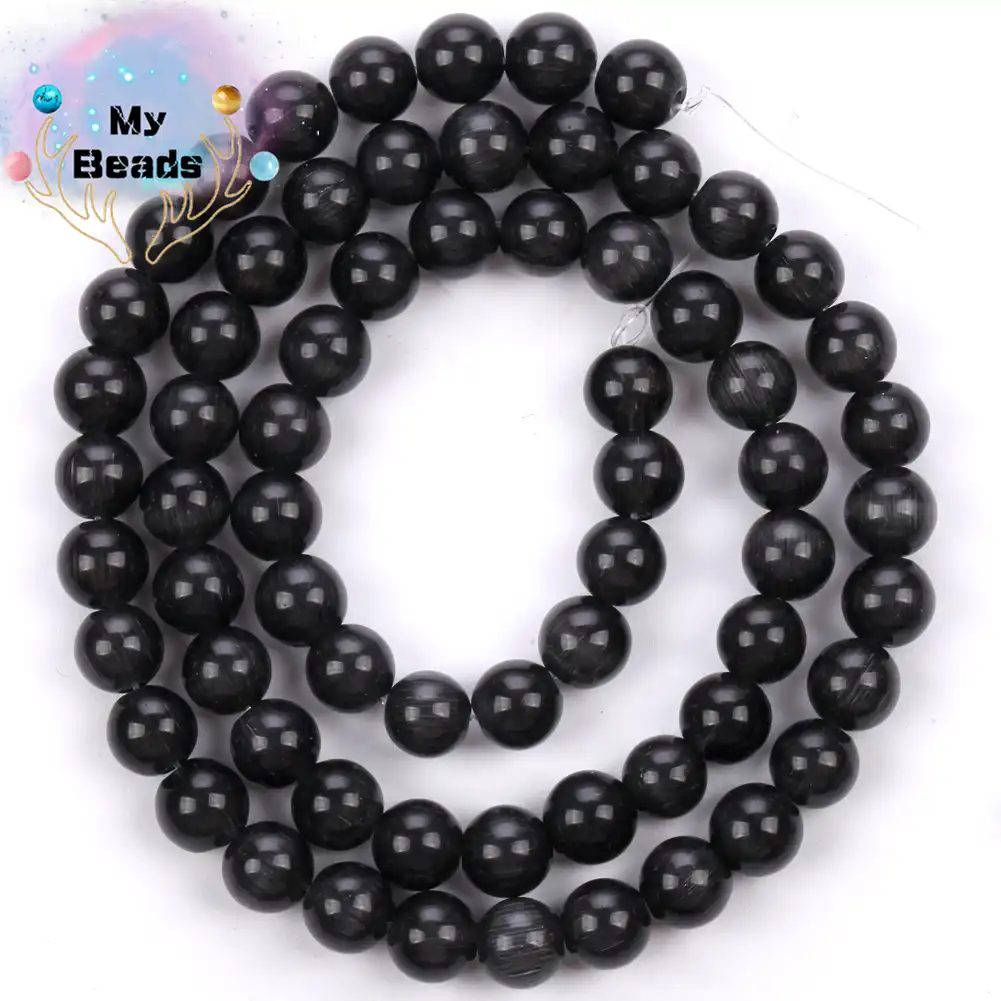 Perles De Pierre D Oeil De Chat Noir Naturel Pour La Fabrication De Bijoux Bricolage Femmes Collier Bracelet Breloque 4 6 8 10 12mm 15 Perles En Vrac De Verre Rond Aliexpress
