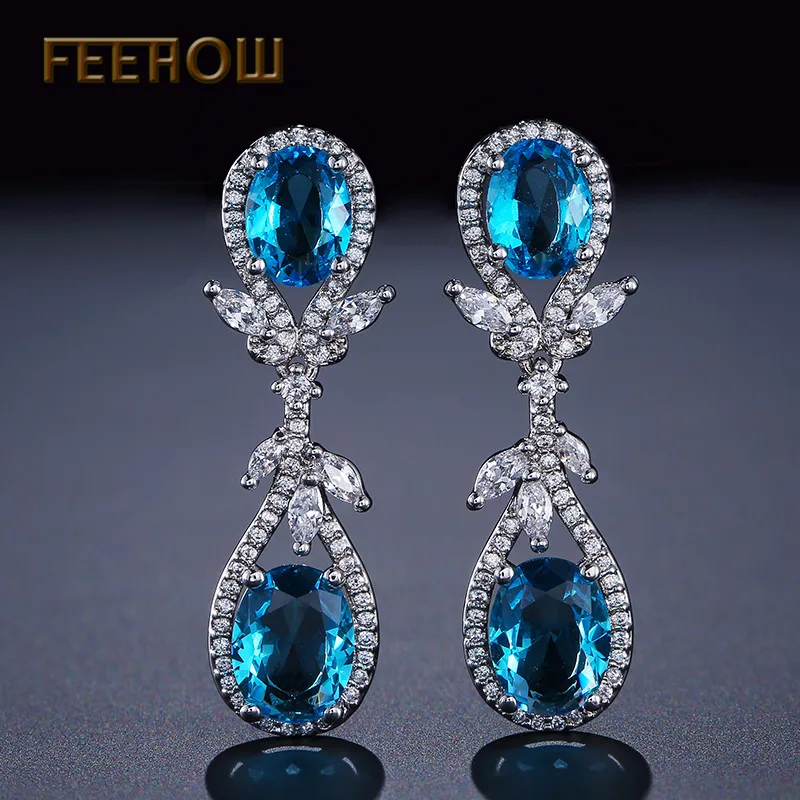 Женские винтажные серьги FEEHOW длинные капельки из чистого кубического циркония с