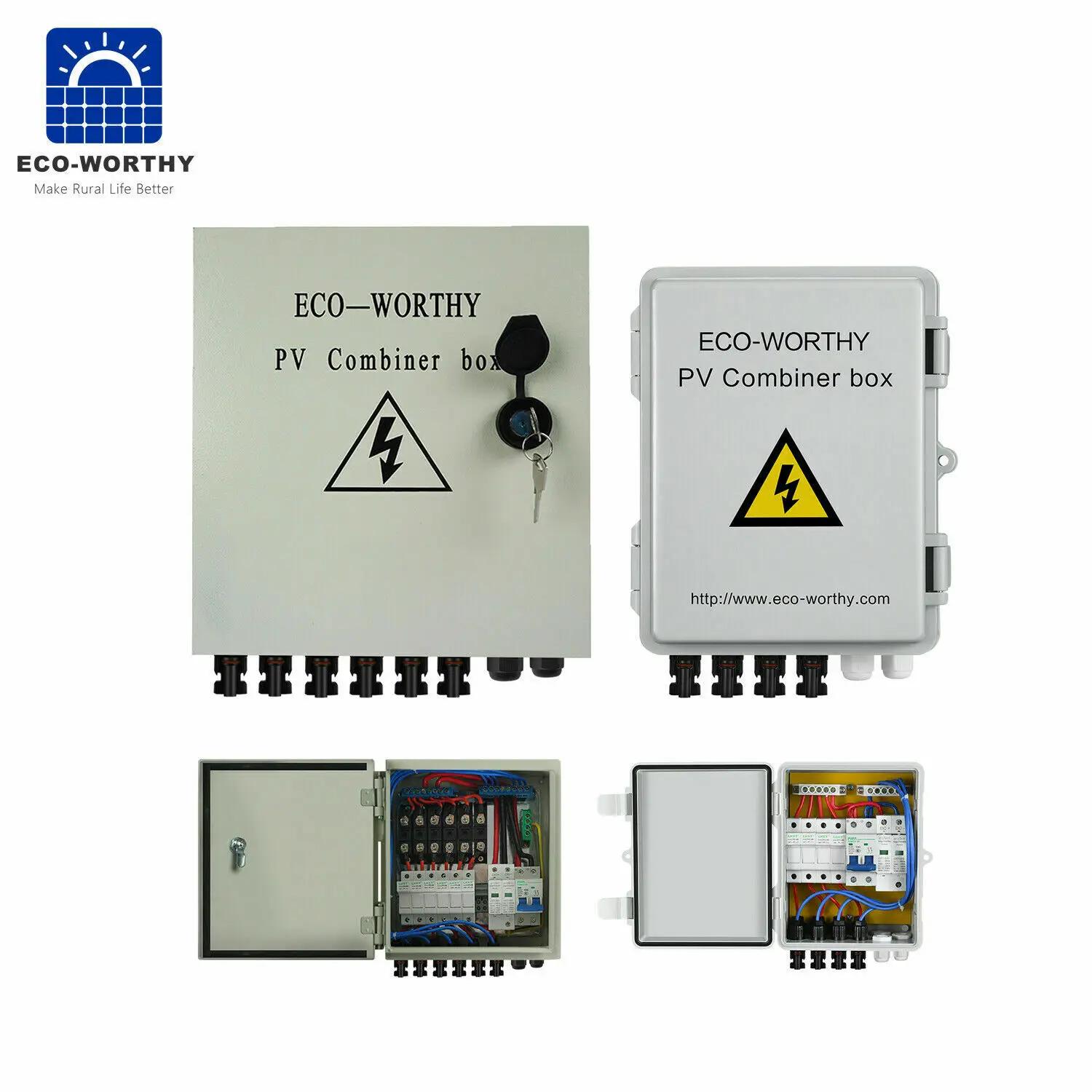 ECO-WORTHY Solar 4/6 Strings Combiner Box 40A/60A  For Solar Panel System Off Grid Kit Home
