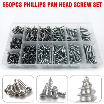 

550pcs/set Car Auto Motorcycle Zinc Galvanized Metric Self Tapping Screw Assorted Size Screws Set Tool Kit