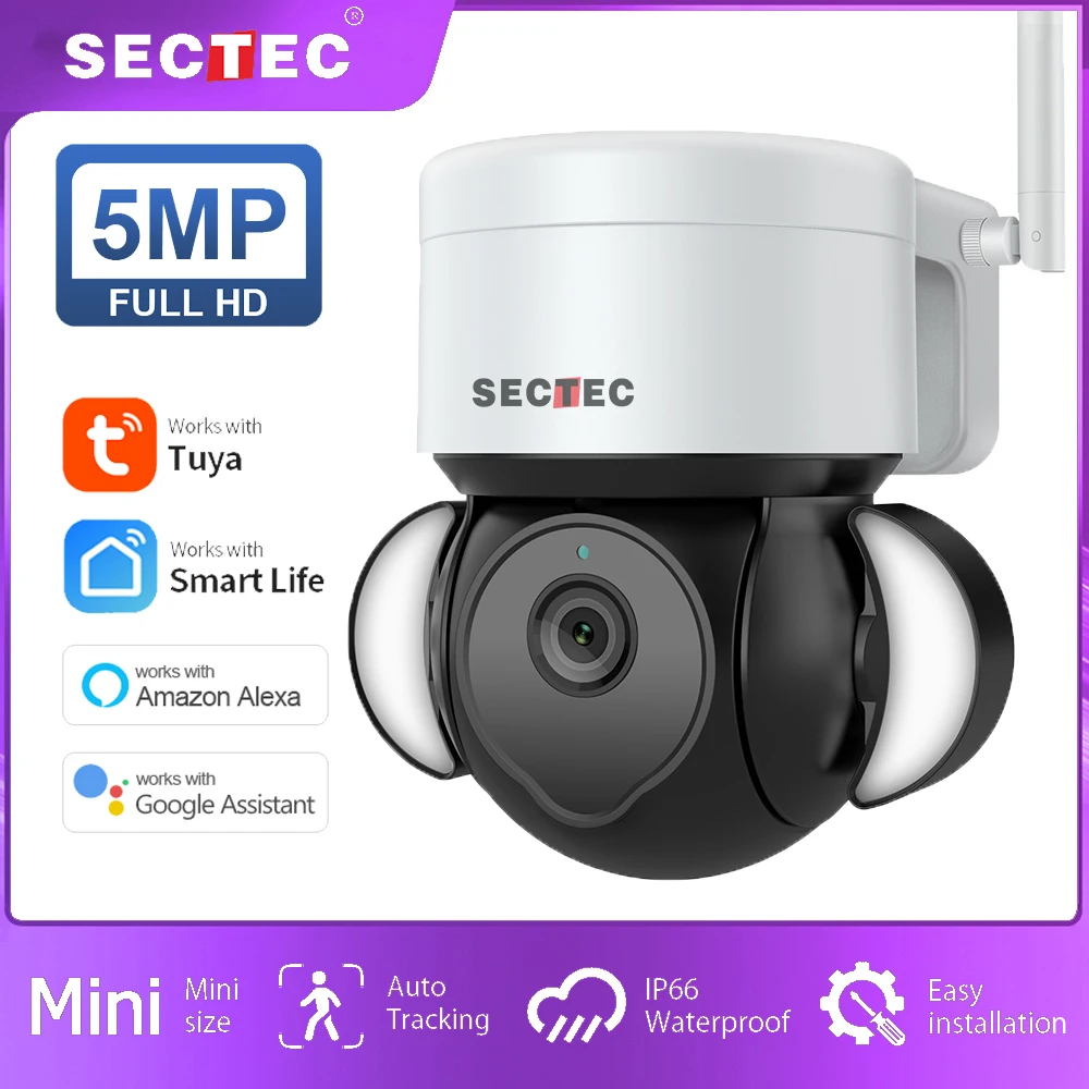 SECTEC 5MP Wi-Fi TUYA камера Smart Cloud PTZ IP наружная Foodlight Google Home Alexa наблюдения защита