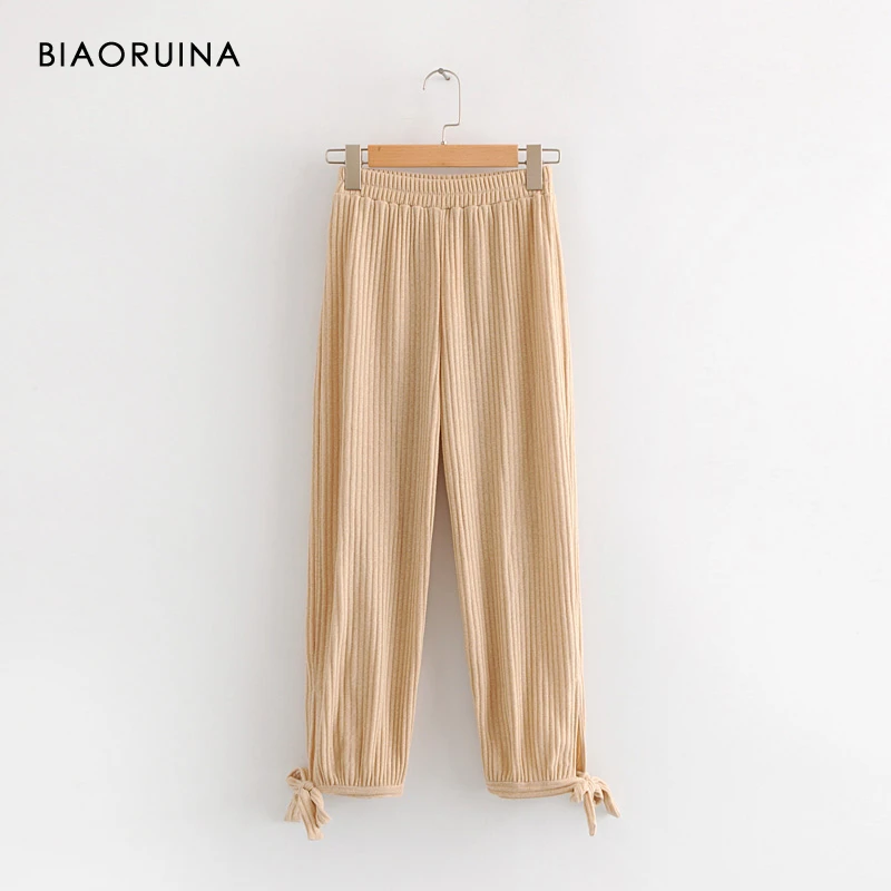 BIAORUINA, Женские однотонные повседневные хлопковые трикотажные Капри, женские эластичные модные узкие брюки с высокой талией, раздельные