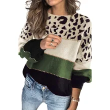 

Winter New Contrast Knitting Printed Pullovers Sweater Women European Loose Round Neck Bottomed High Street Sweater Top 2721169