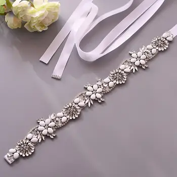 

Rhinestones Crystal Bridal Belt Silver Color Wedding Belts Sash White Ivory Champagne Ribbon Women Evening Dress Bride Jewelry