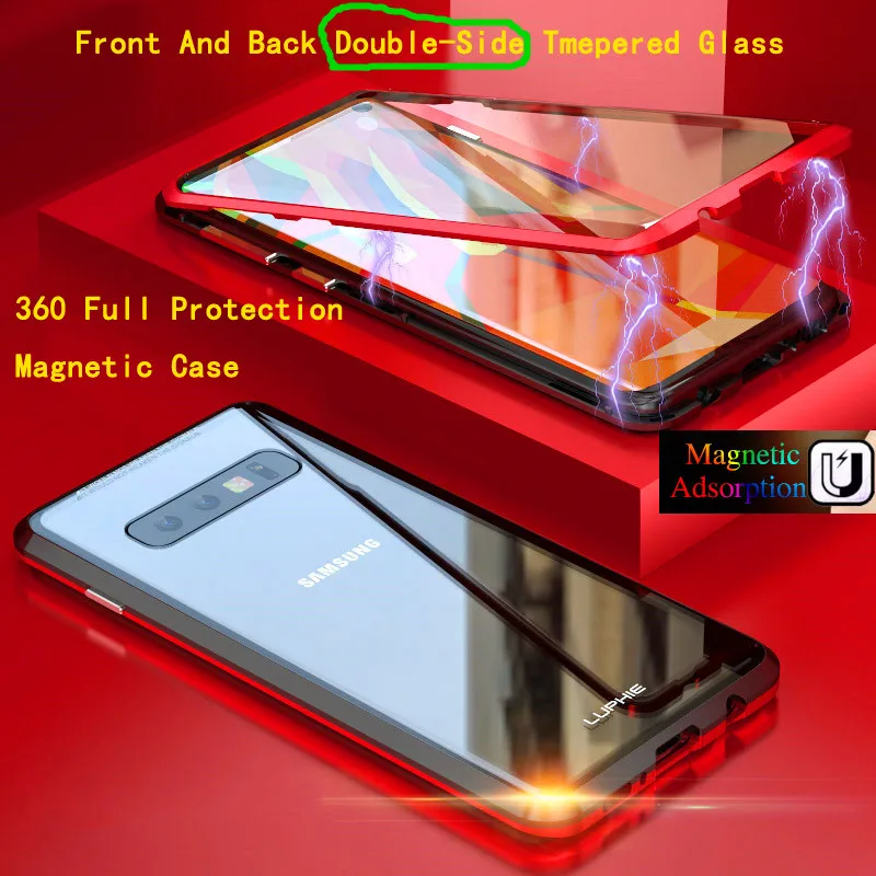 

Luxury 360 Magnetic Flip Metal Phone Case For Samsung Galaxy S8 S9 S10 Plus Cover Double Side Glass Capa Note 8 9 10 Pro Fundas