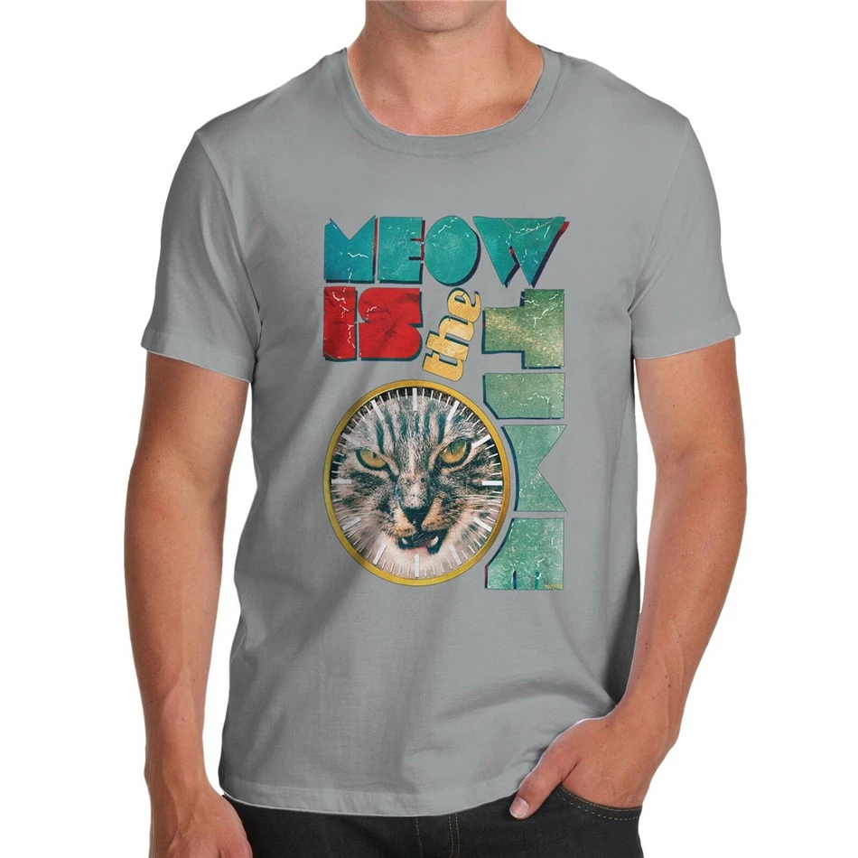 Men'S Premium Cotton The Time Is Meow Print T-Shirt Large Size Tee Shirt |