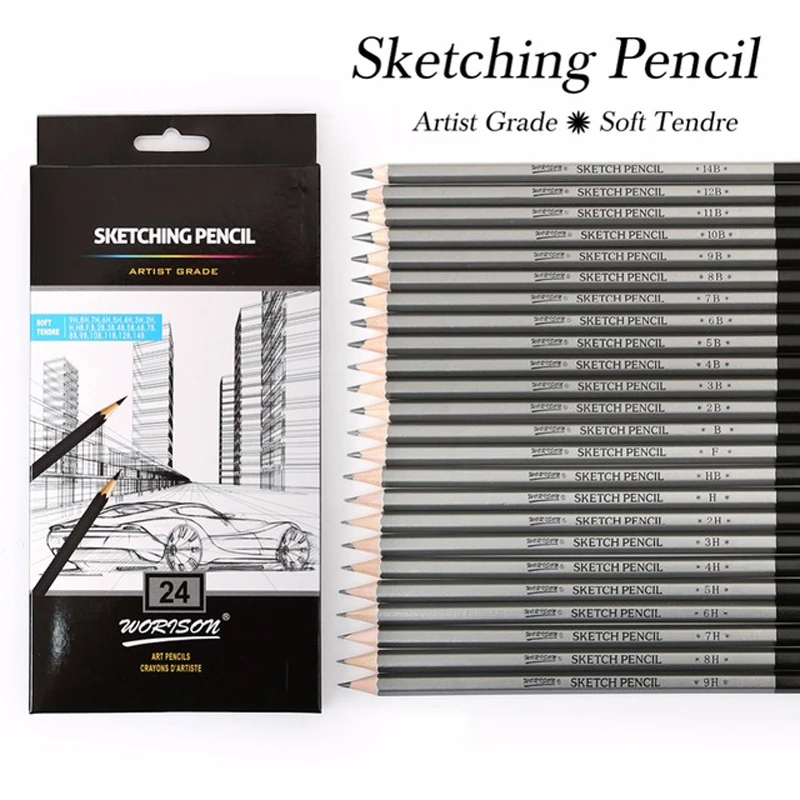 22Pcs Professional Sketch Pencils+Charcoal Pencils Art Supplies Set for  Artists