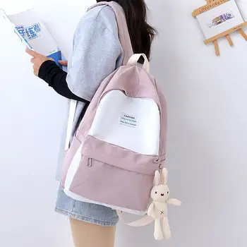 

High School Backpacks for Teen Girls Back Pack Women Panelled Fashion Cute Pink Bagpack Lovely Rabbit Back Bag Preppy Style