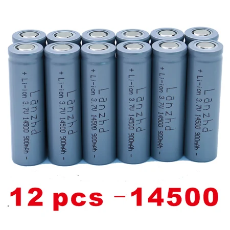 (1-24pcs)Lanzhd 14500 900mAh 3.7V Li-ion Rechargeable Batteries AA Battery Lithium Cell for Led Flashlight Headlamps Torch Mouse 12 PCS 14500