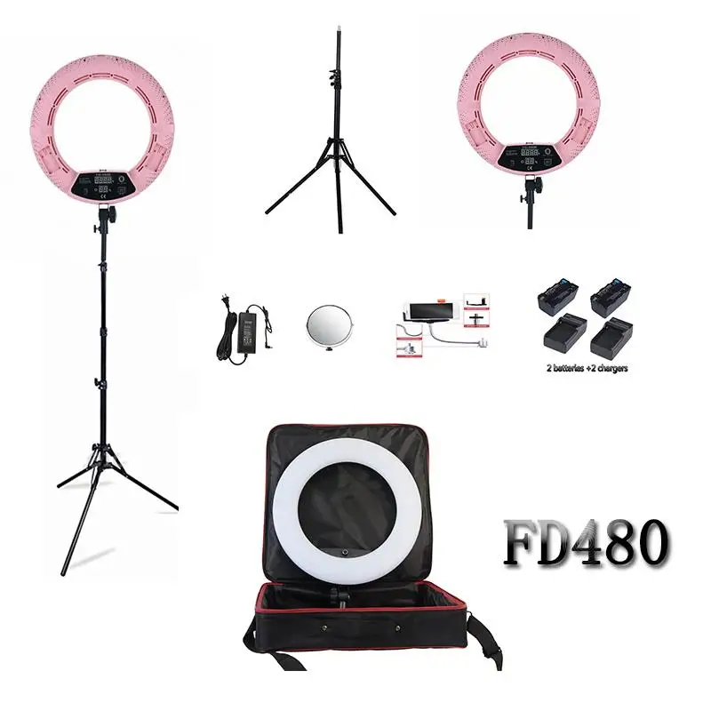 

HOT SALE suit Yidoblo Pink FD-480II LED Ring lamp Light Make up sefie ring lamp set + lignt stand + bag + batteries